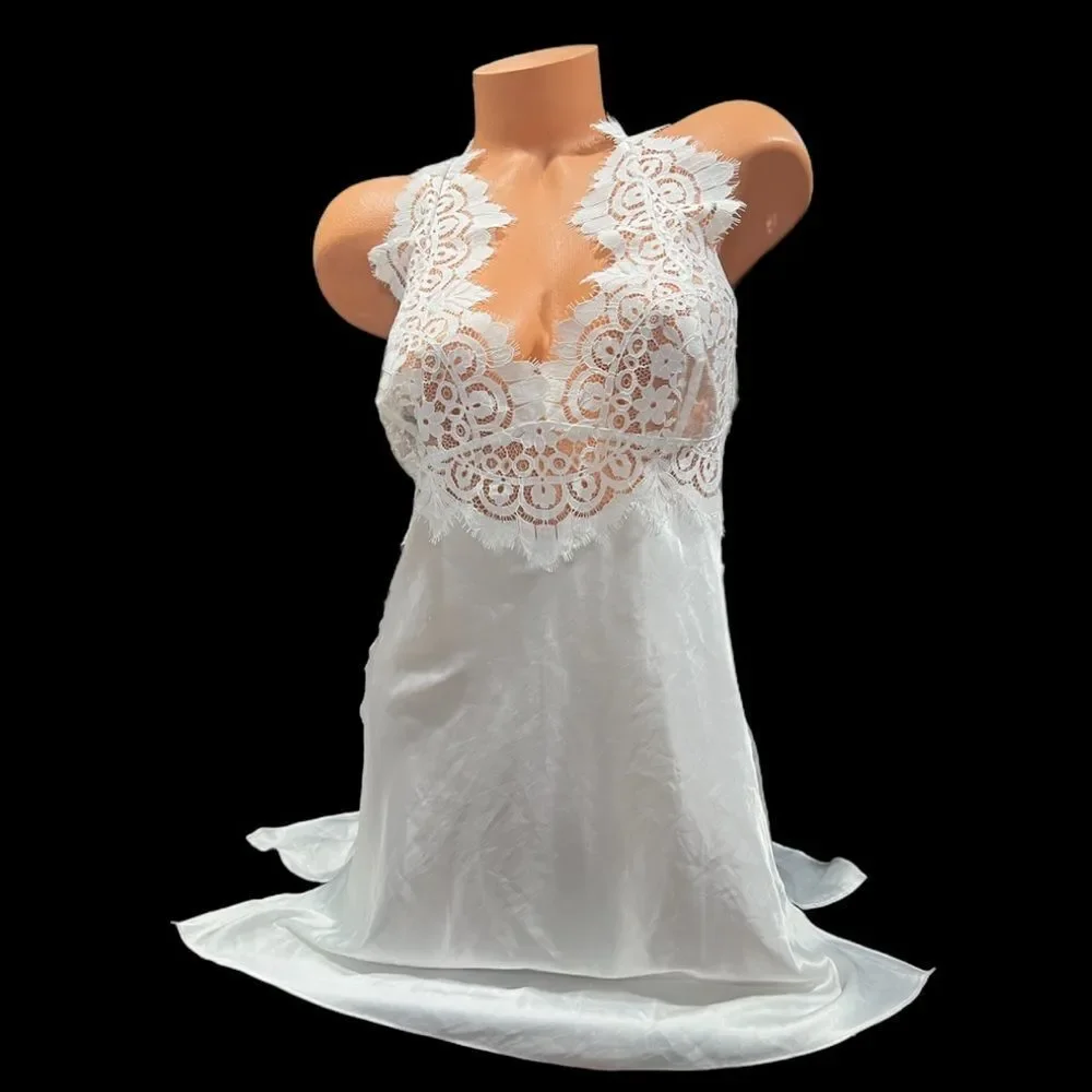 Victoria’s Secret I Do Bridal Collection Lace Chemise / Slip Satin with Lace L